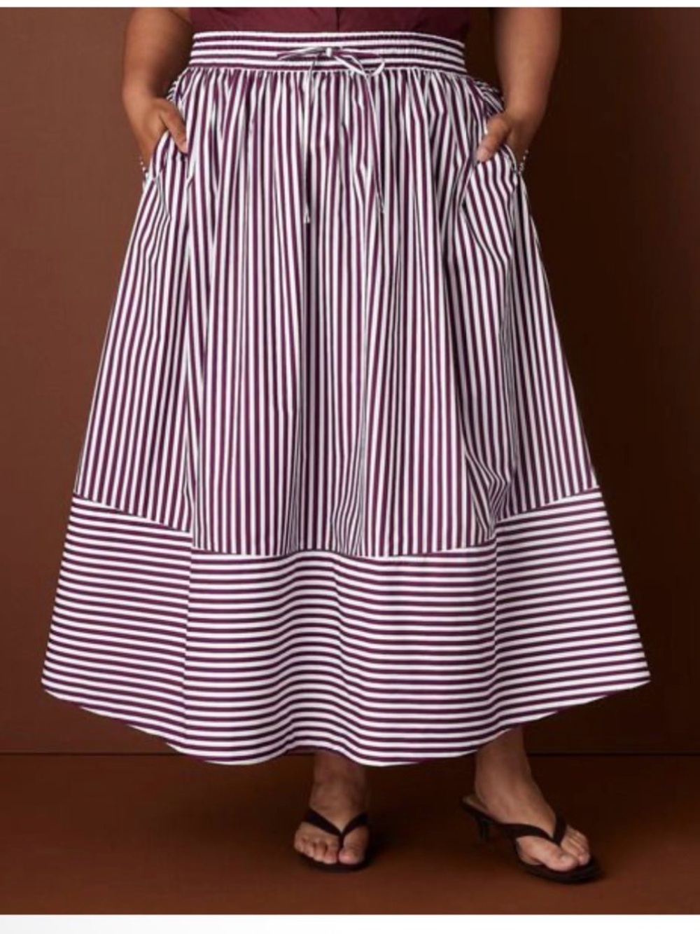 Rosie Assoulin Womens Drawstring Poplin Striped Midi Skirt 3X NWT